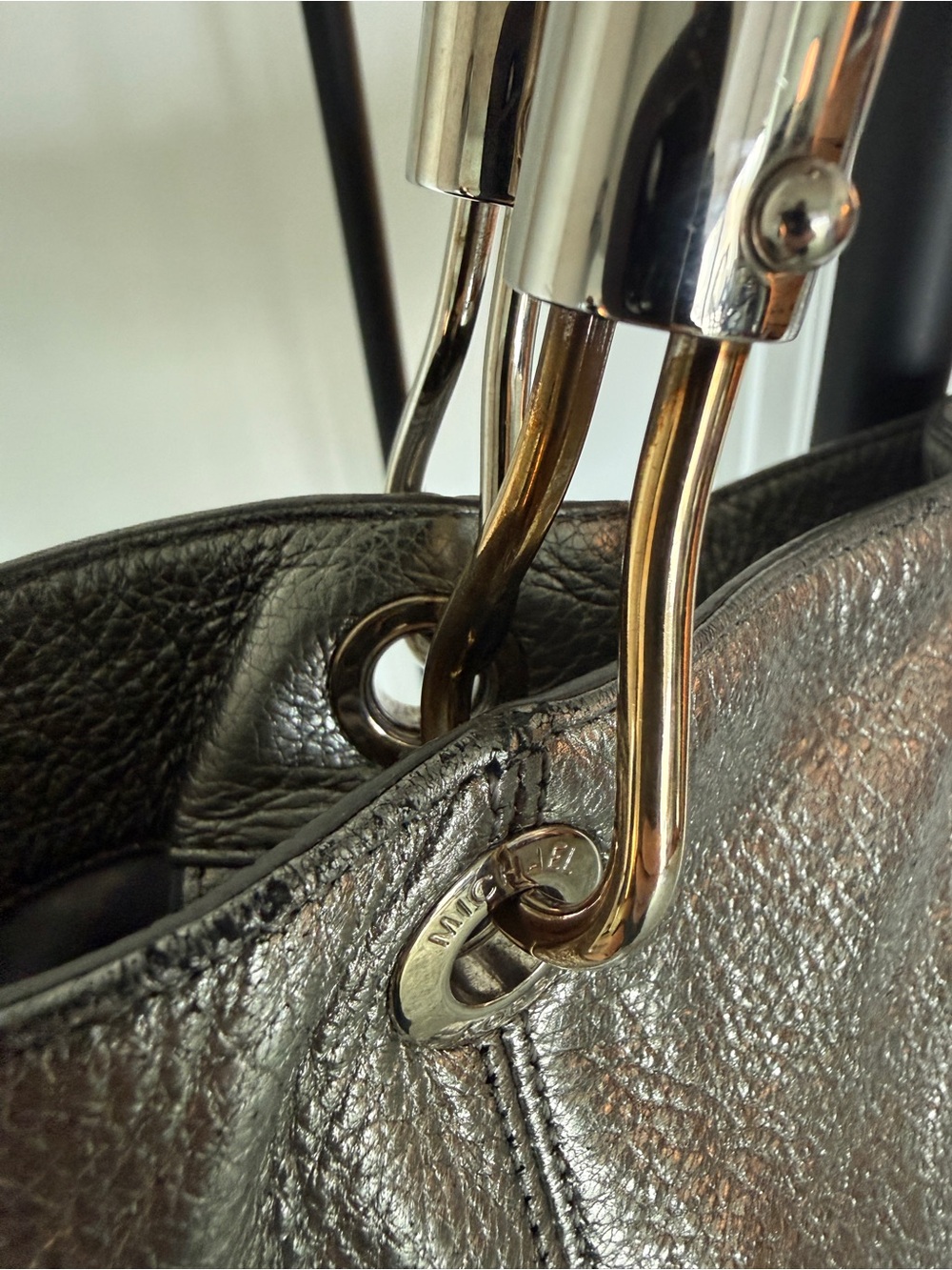 Michael Kors Skorpios Metallic Silver Leather Tote Bag Purse with Braided Handle - Picture 4 of 12